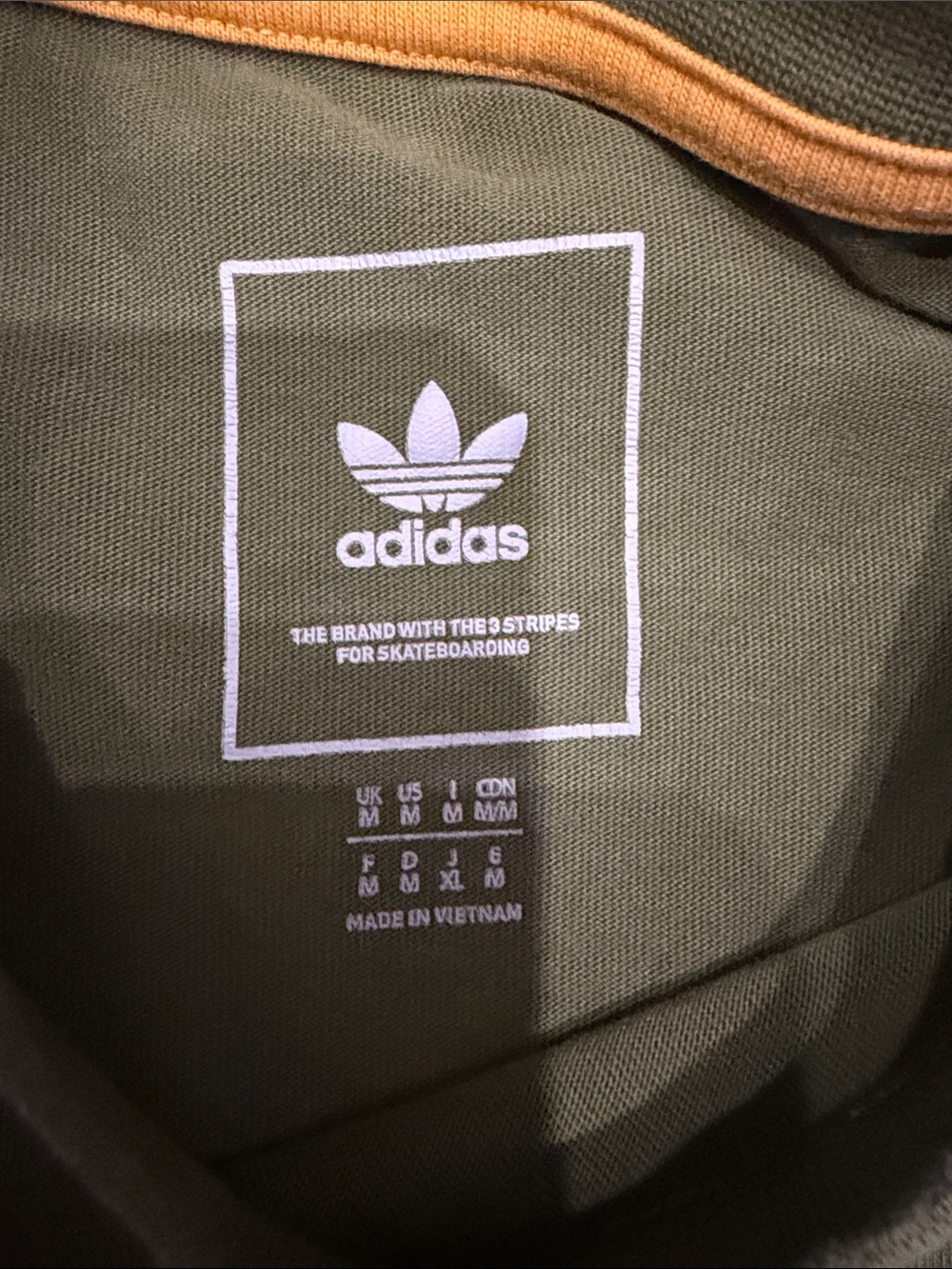 adidas Olive Green Short Sleeve Tee with Yellow Trefoil - Picture 2 of 2